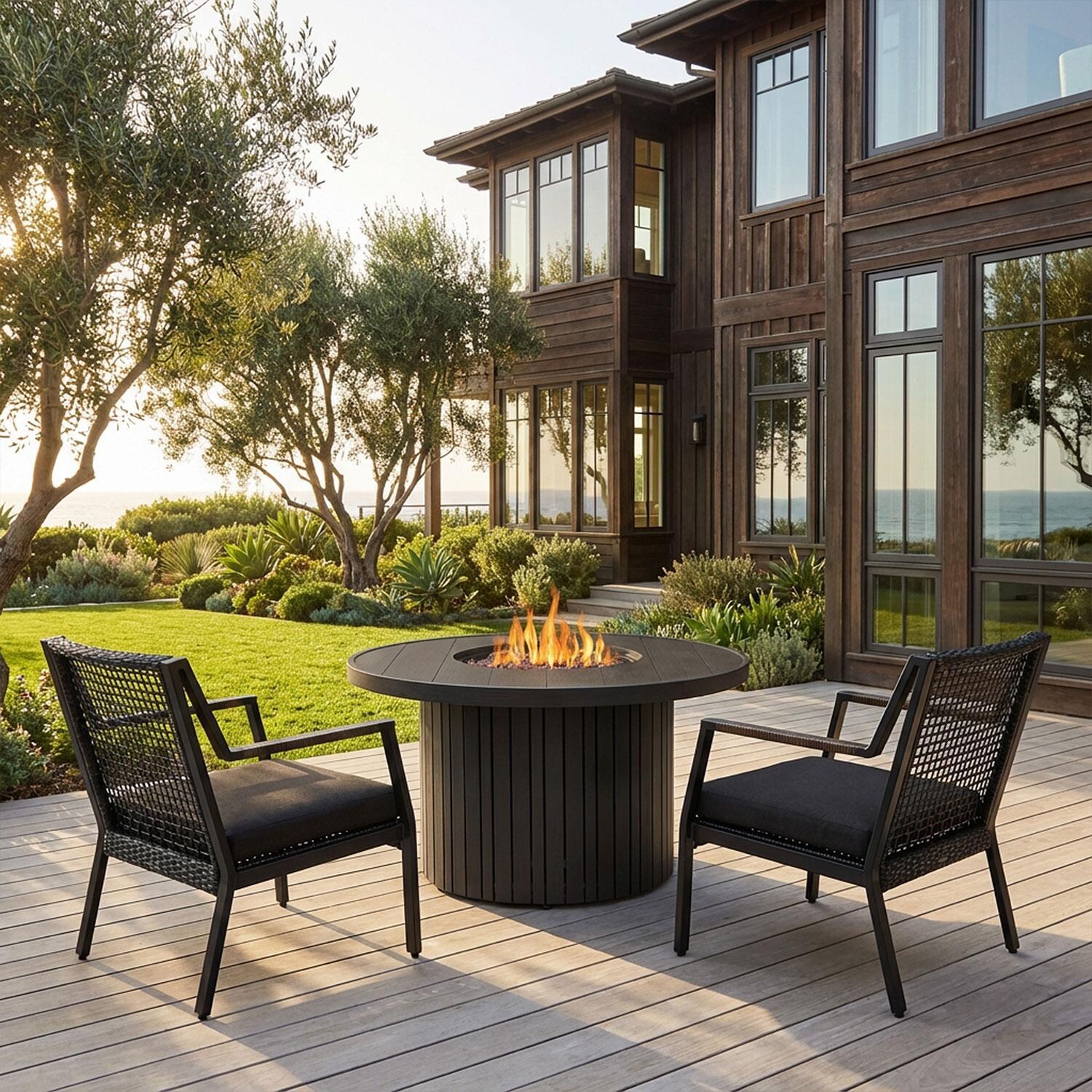 Rustic Bay 3 Pc Aluminum Fire Pit Seating Set in Bronze Coral/Black by Lakeview Outdoor Designs - Lifestyle thumbnail