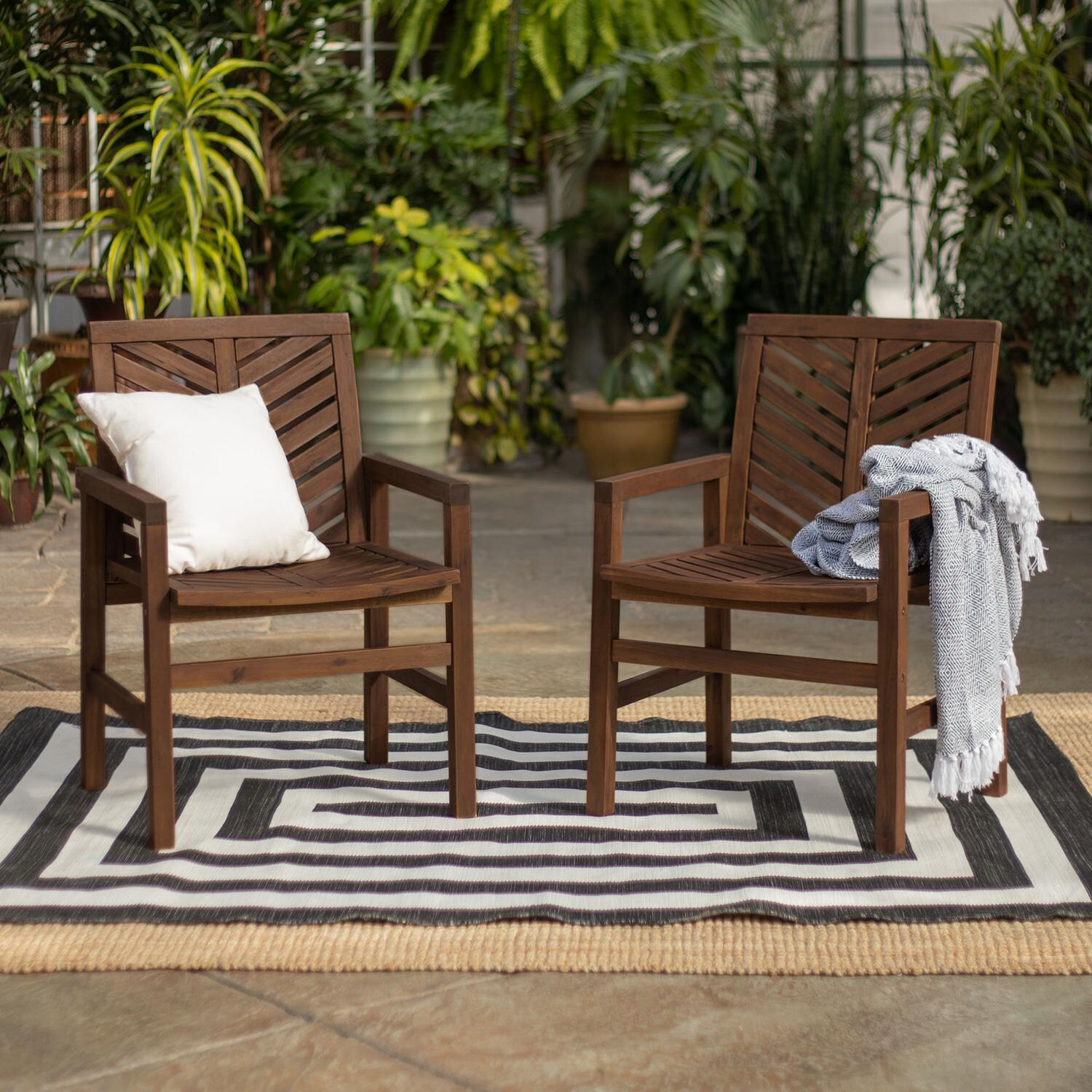 Walker Edison Vincent 2 Piece Acacia Patio Dining Arm Chair Set - Dark Brown image