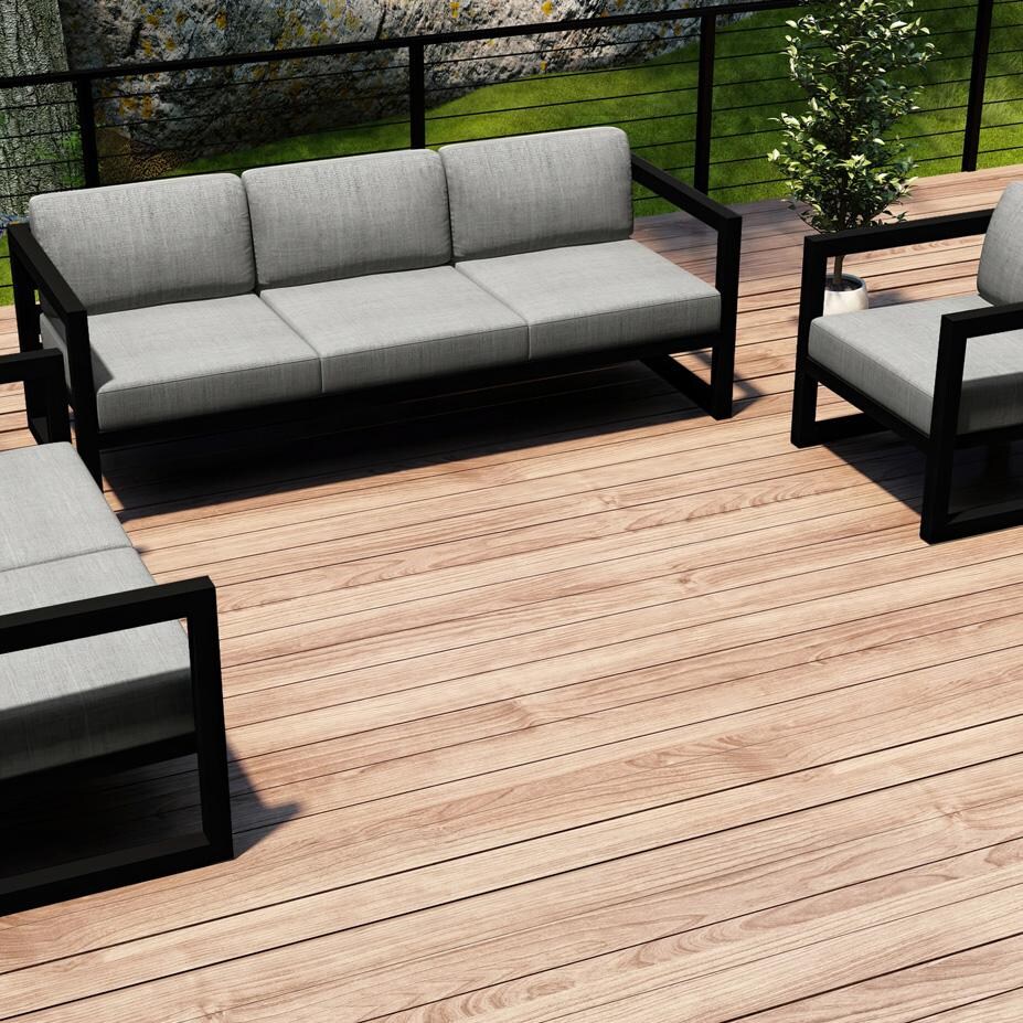 Misty Cove 3 Pc Aluminum Seating Set w/ Sofa in Black/Cast Silver by Lakeview Outdoor Designs