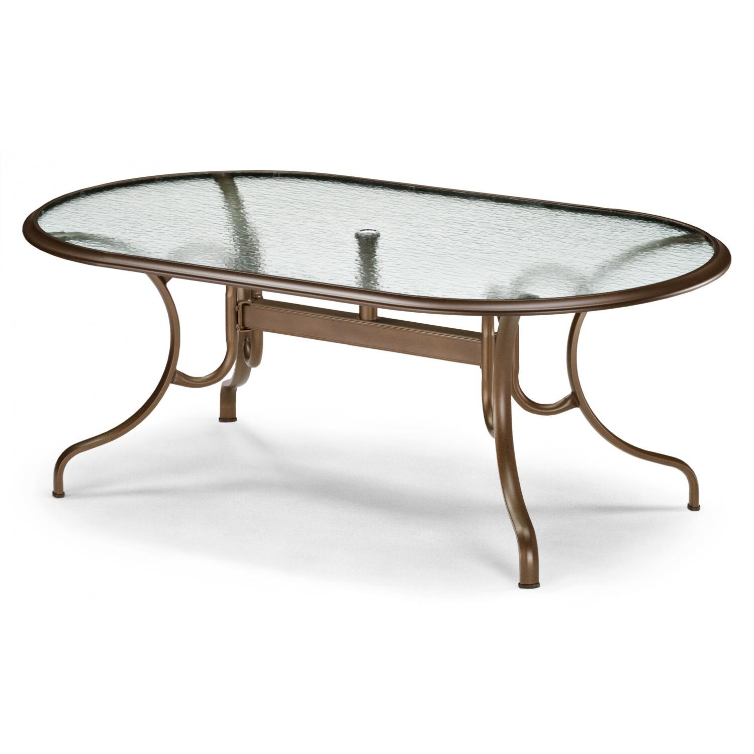 Telescope Casual 75 X 43 Inch Oval Aluminum Dining Table With Glass Top & Ogee Rim - Textured Beachwood thumbnail