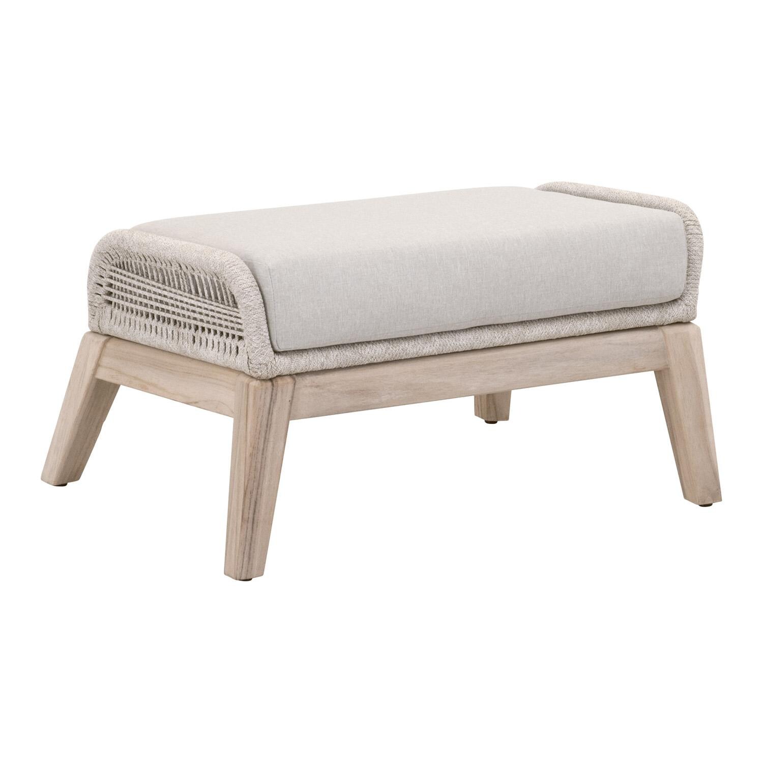 Lakeview Peninsula Way Woven Rope Ottoman in Taupe & White - Back Angle View thumbnail