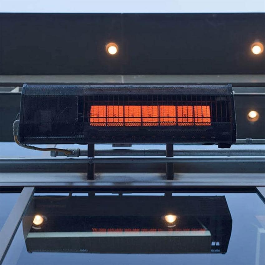 Amantii MO-2312-LP supremeSchwank 2312 30 Inch Marine Grade Steel 25,000 BTUs Propane Patio Heater in Black - From Directly Below - Lifestyle thumbnail