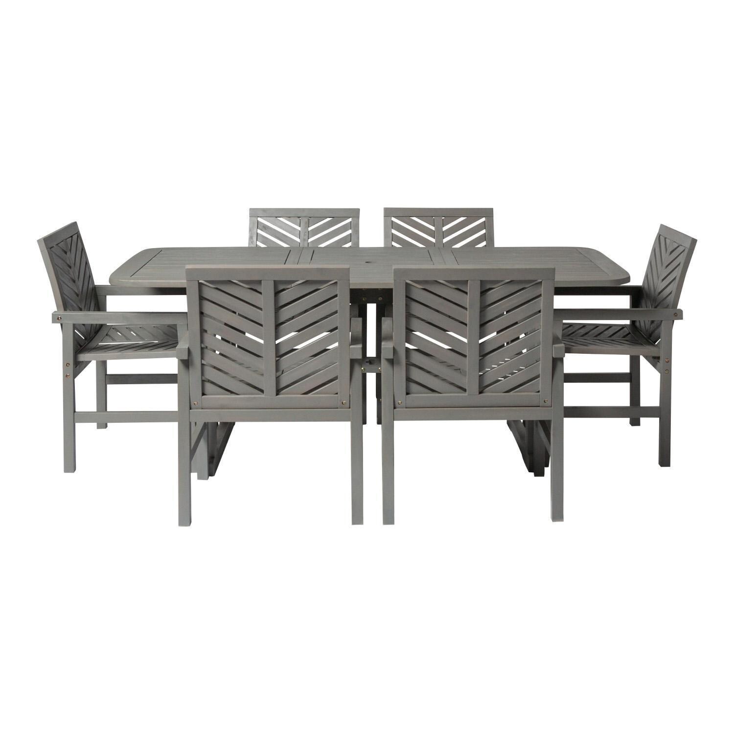 Ultimate Patio Wishlake 7 Piece Acacia Patio Dining Set W/ 55-79 X 35 Inch Extension Rectangular Table - Gray Wash - Extended View thumbnail