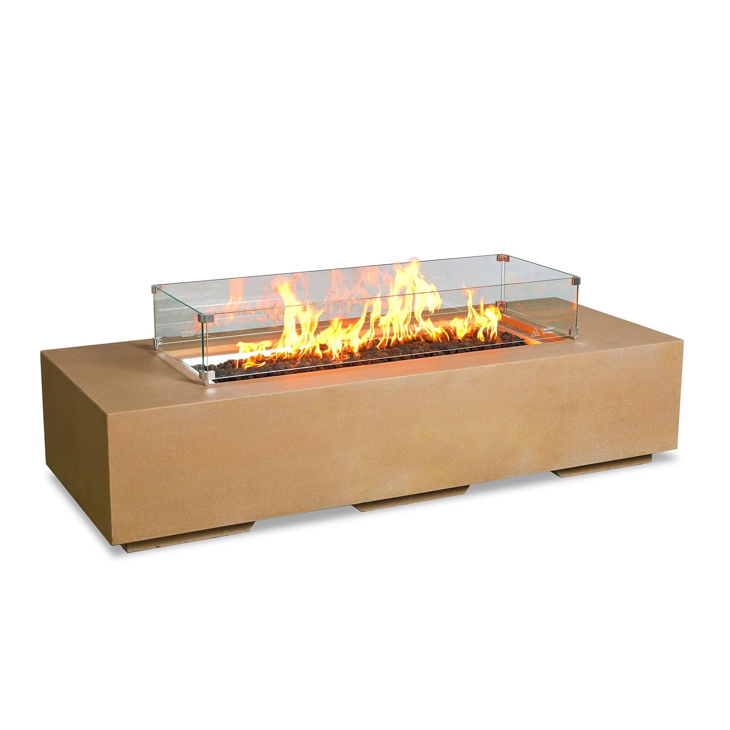 Glenwood 72-in Rectangular Concrete Natural Gas Fire Pit in Sand by Lakeview Outdoor Designs - Glass Wind Guard - On - White Background thumbnail