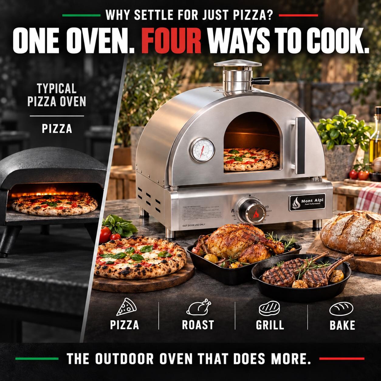 Mont Alpi MAPZ-SS Portable Natural Gas Outdoor Pizza Oven - Versatility - Detail thumbnail