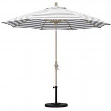 California Umbrella Golden State Series 9 Ft Octagonal Aluminum Collar Tilt Patio Umbrella W/ Crank Lift - Sand Frame / Olefin Gray White Cabana Stripe Canopy
