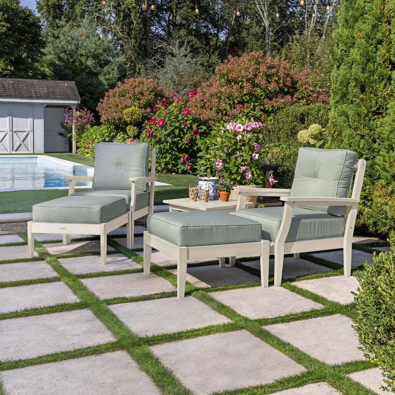 Blushing Bay 5 Pc Recycled Plastic Seating Set in Canvas Seasalt/Whitewash by Lakeview Outdoor Designs - Right Angled - Lifestyle thumbnail