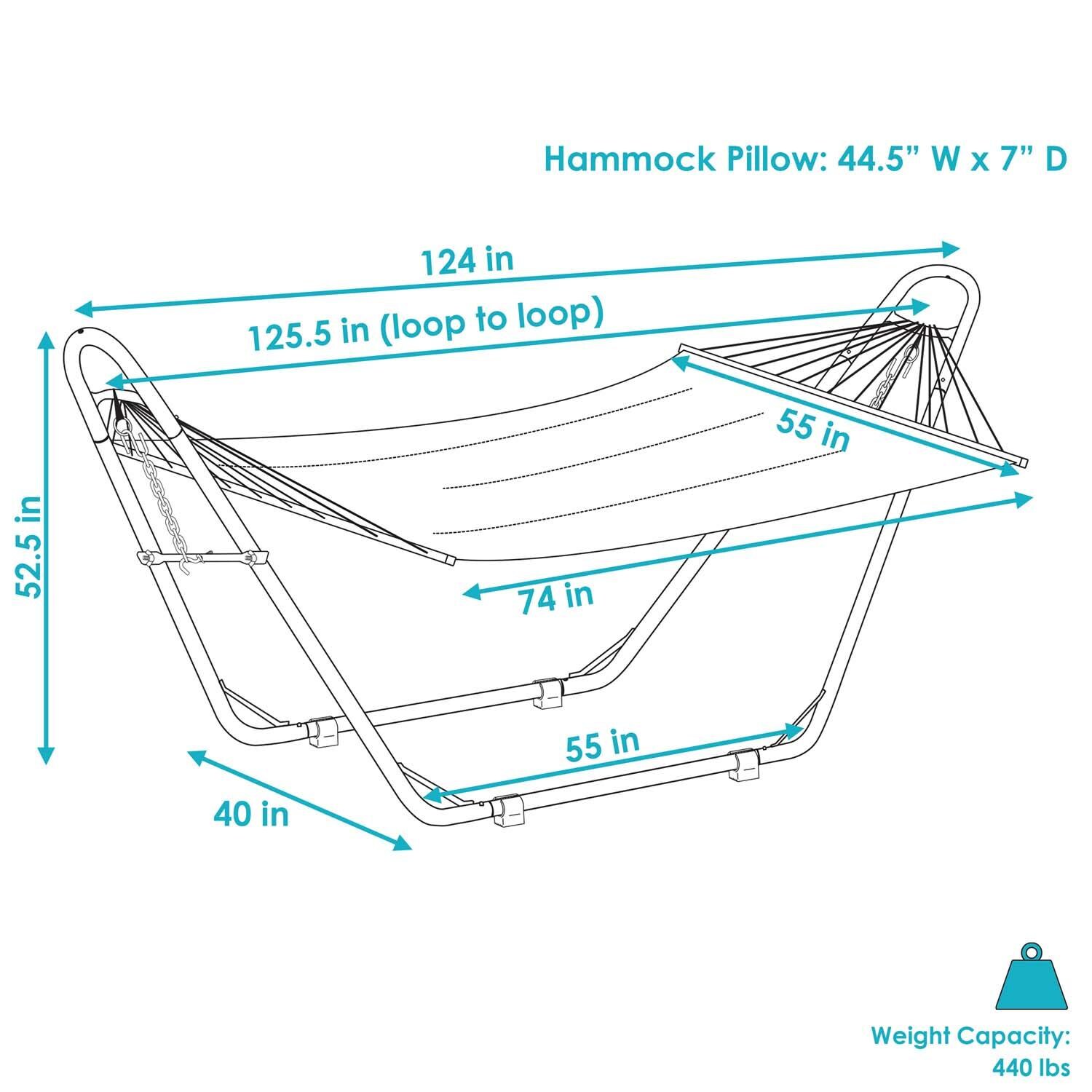 Quilted Hammock w/ Universal Stand By Ultimate Patio - Dimensional thumbnail