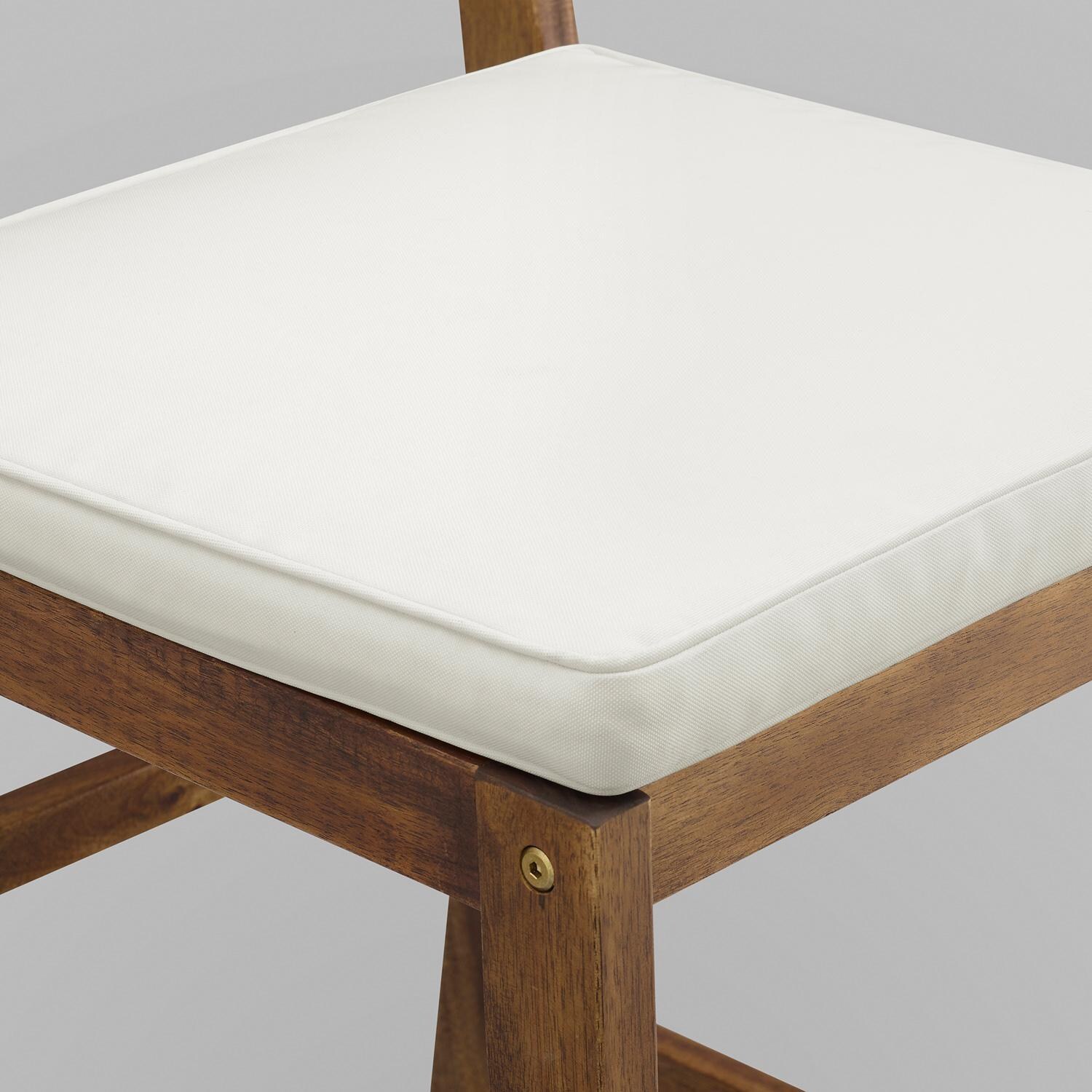 Ultimate Patio 2 Piece Acacia Patio Counter Height Bar Stool Set W/ Off-White Cushions - Dark Brown - Cushion Detail thumbnail