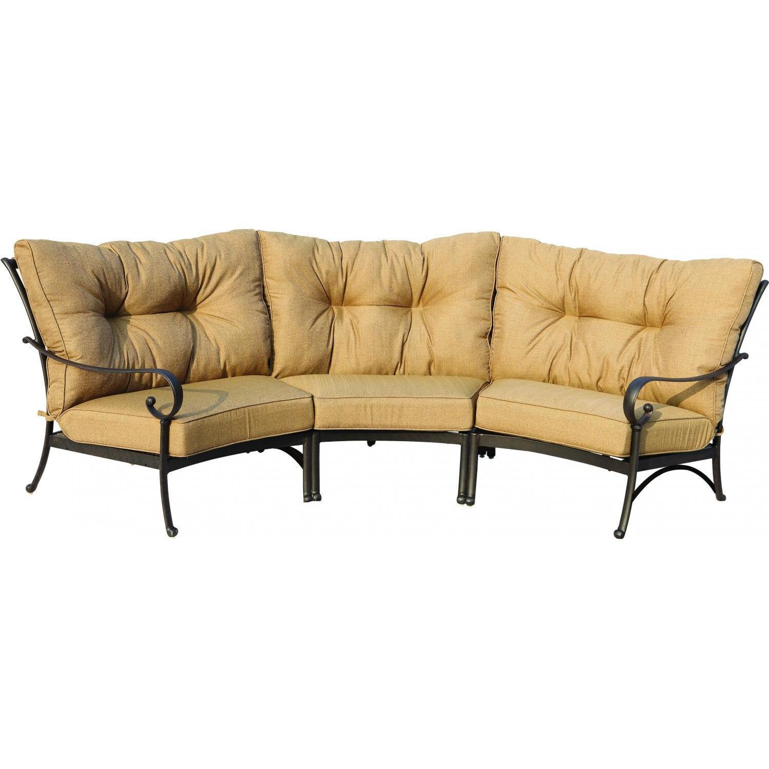 Santa Anita 6 Pc Cast Aluminum Patio Sectional Set w/ Sesame Sunbrella Cushions by Darlee - Sofa - White Background thumbnail