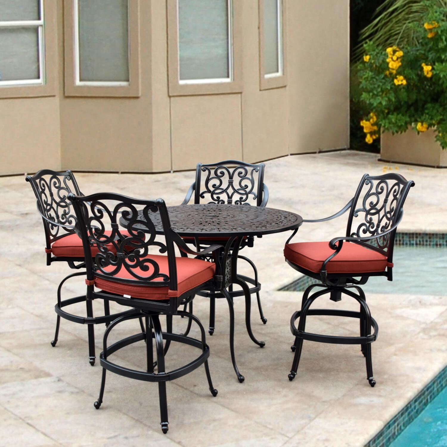 Villa Flora 5 Piece Cast Aluminum Patio Counter Height Bar Set W/ 42