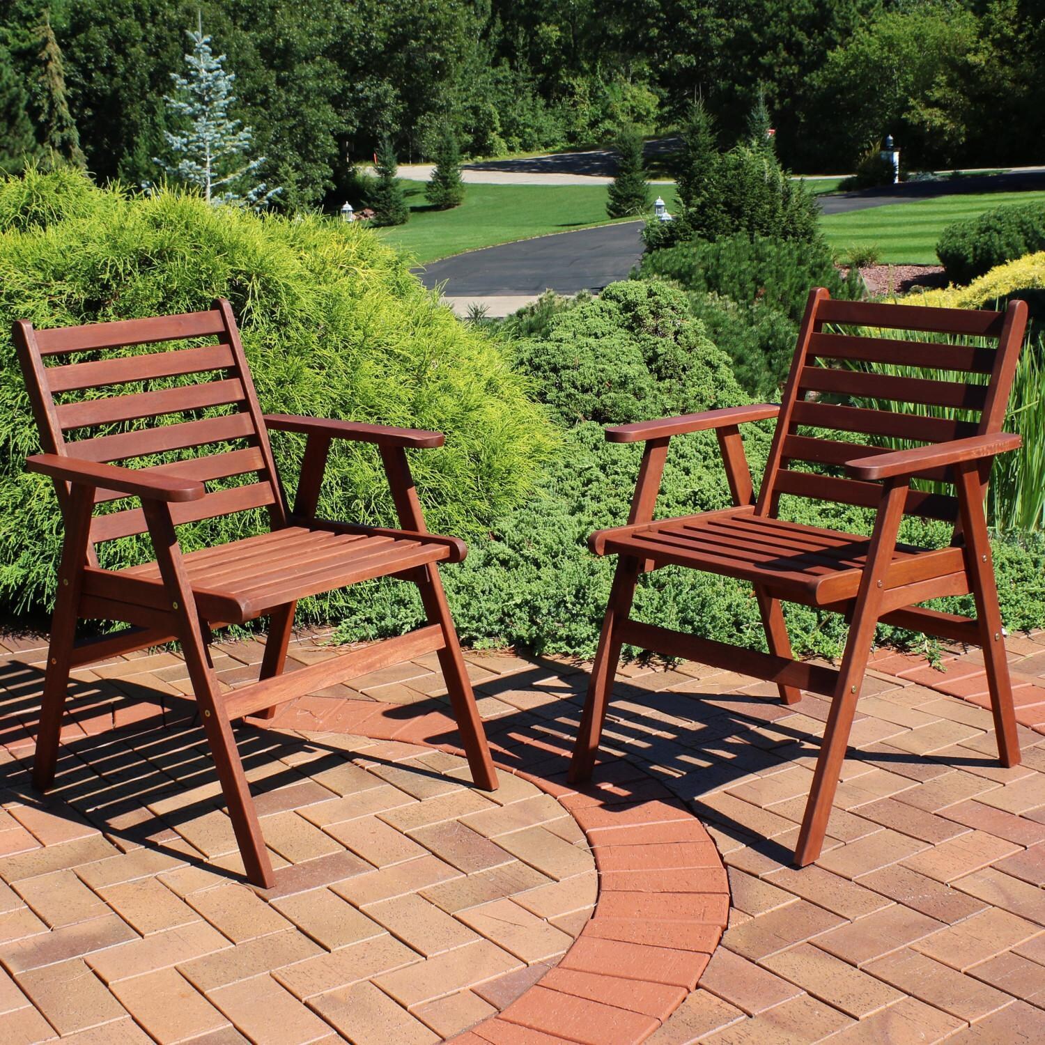 Ultimate Patio Meranti Wood Arm Chair W/ Teak Oil Finish - Set of 2