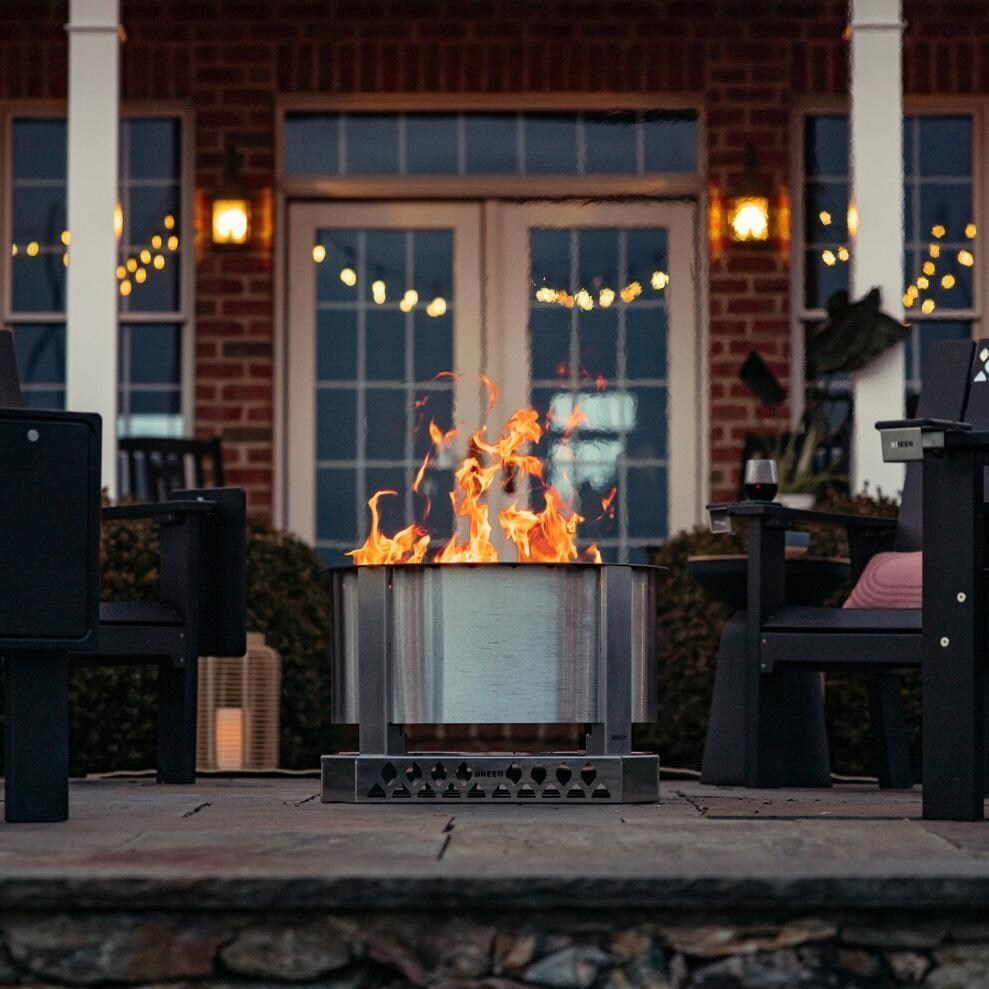 Breeo BR-X24S X Series 24 Inch Smokeless Round Stainless Steel Wood Burning Fire Pit - On the Patio - Lifestyle thumbnail