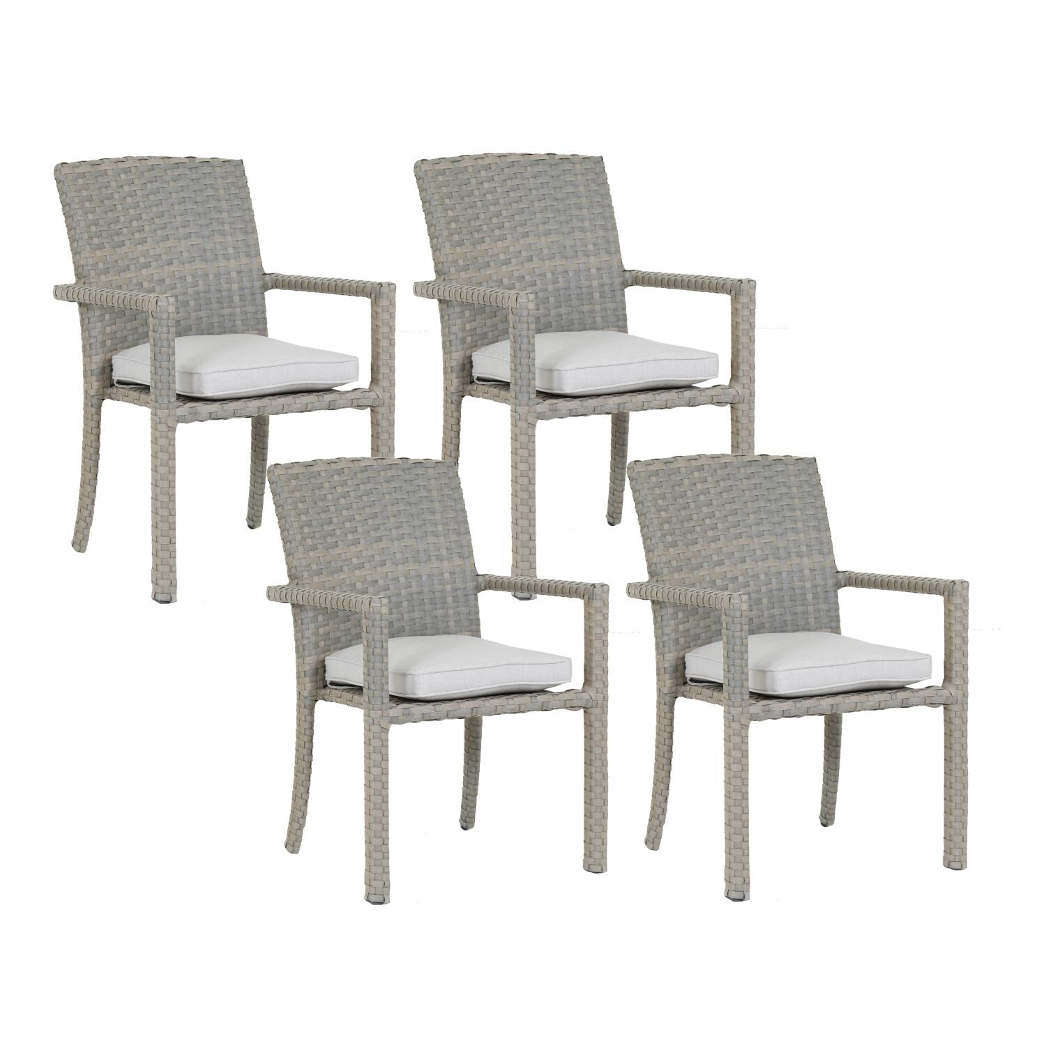 Majorca 4 Piece Wicker Patio Dining Arm Chair Set W/ Sunbrella Cast Silver Cushions by Sunset West image