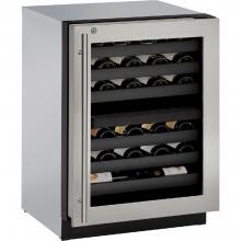 U-Line 3000 Series 24-Inch 43 Bottle Right Hinge Dual Zone Wine Captain With Lock - Stainless Steel - U-3024ZWCS-13B image