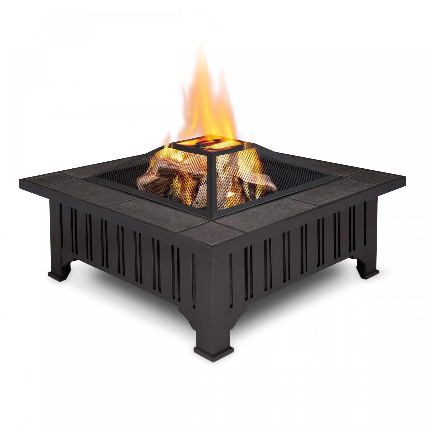 Ultimate Patio SC-908-BK Pecanview 33-Inch Wood Burning Fire Pit - Main View W/ Flame thumbnail