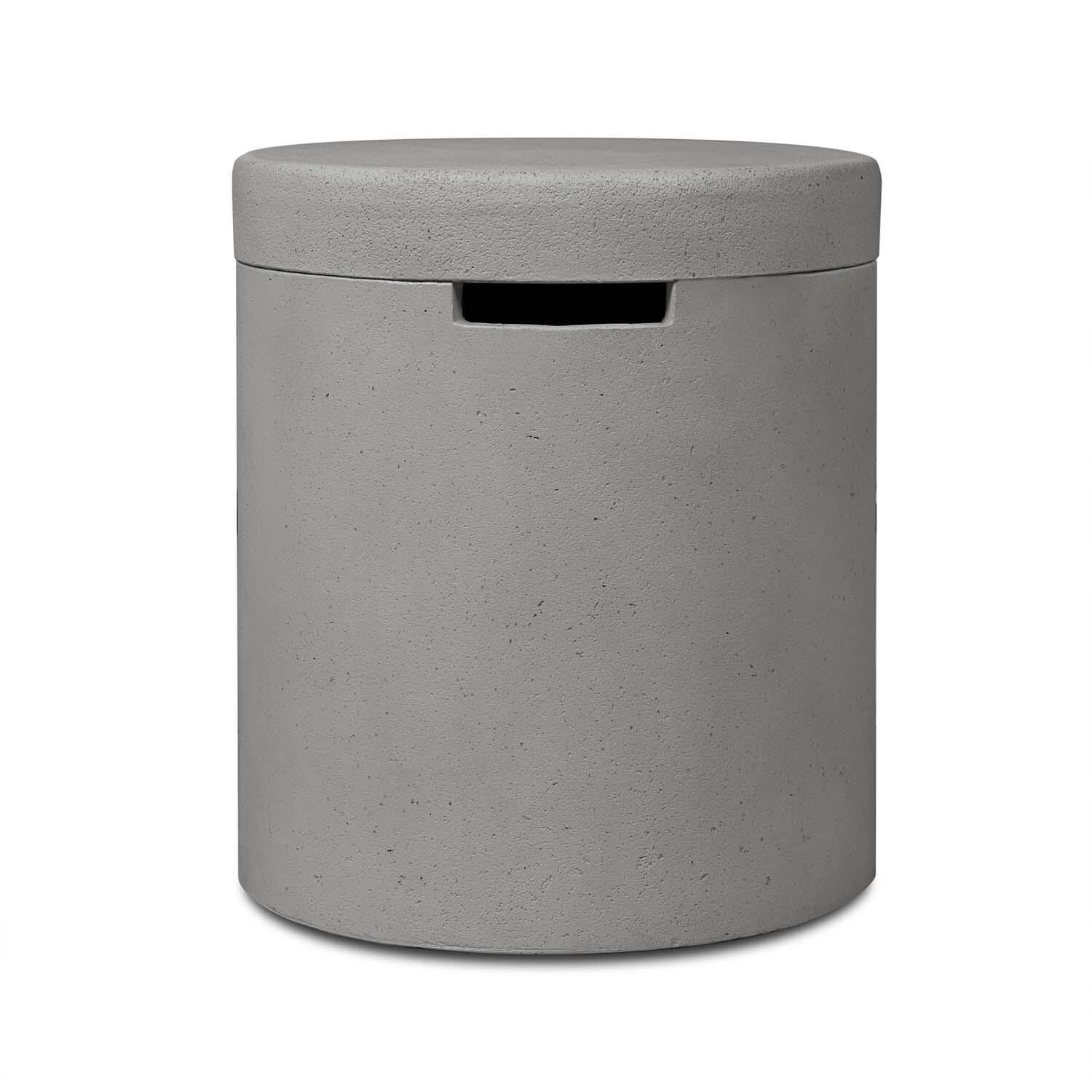 Hillview Bay 18-in Round Concrete Propane Tank Cover & Side Table in Flint by BBQGuys Signature - Front - White Background thumbnail