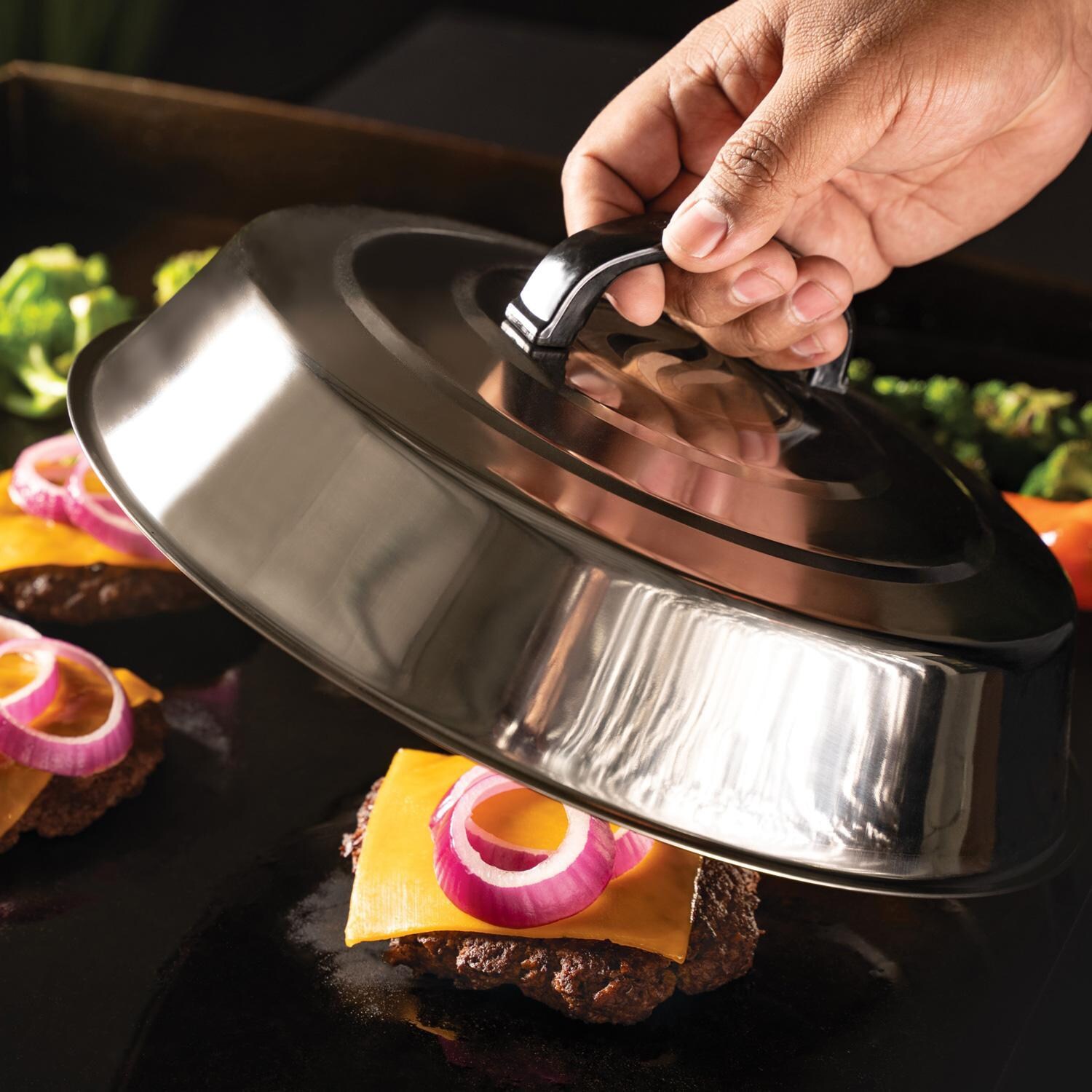 Blackstone Products 5462 3-Piece Hamburger Kit - Basting Dome In Use thumbnail