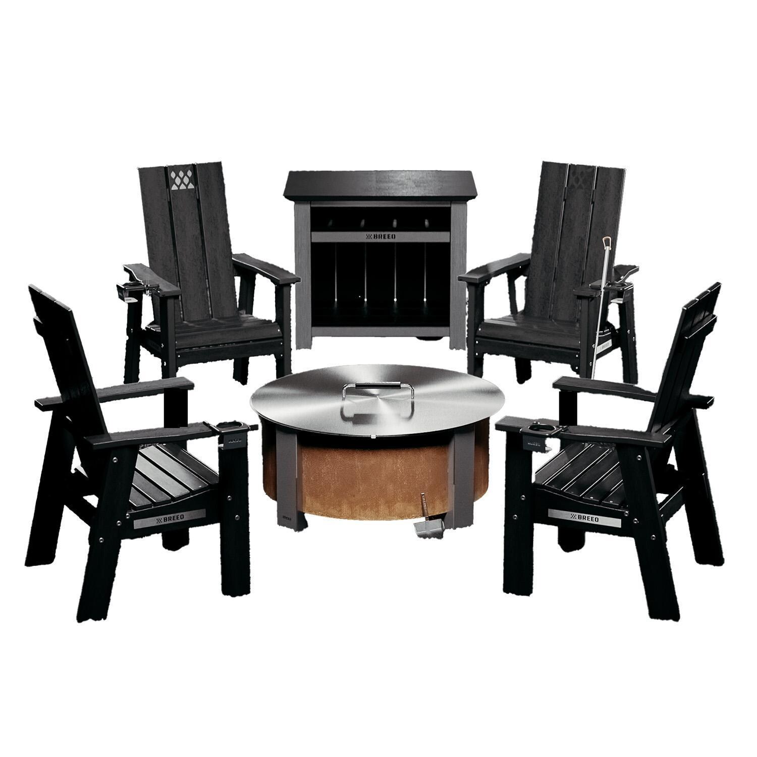 X Series 6 Pc 30 Inch Corten Steel Fire Pit Seating Set in Black by Breeo