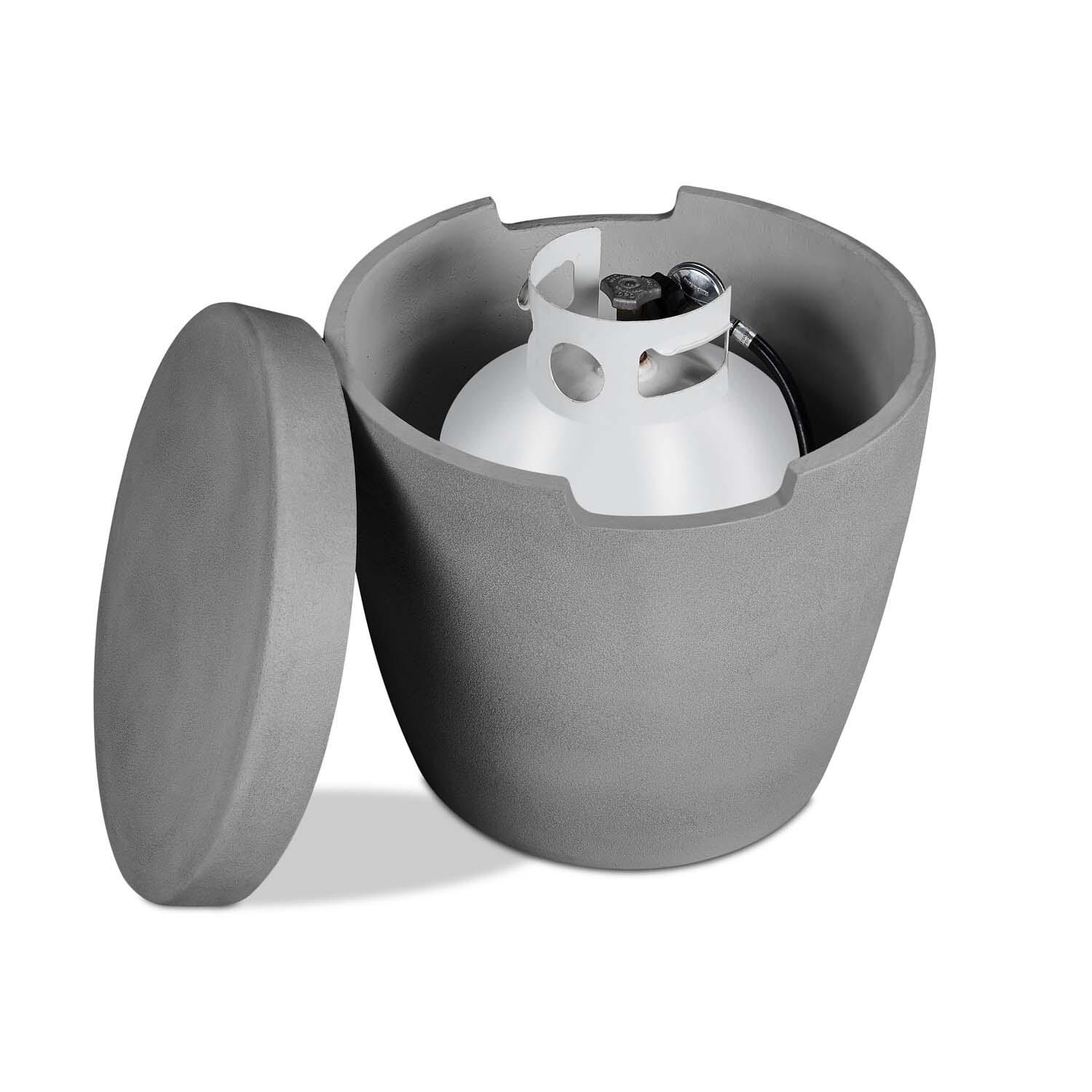 Dustyview 20-in Round Concrete Propane Tank Cover & Side Table in Ash by BBQGuys Signature - Lid Off (Propane Tank Not Included) - White Background thumbnail