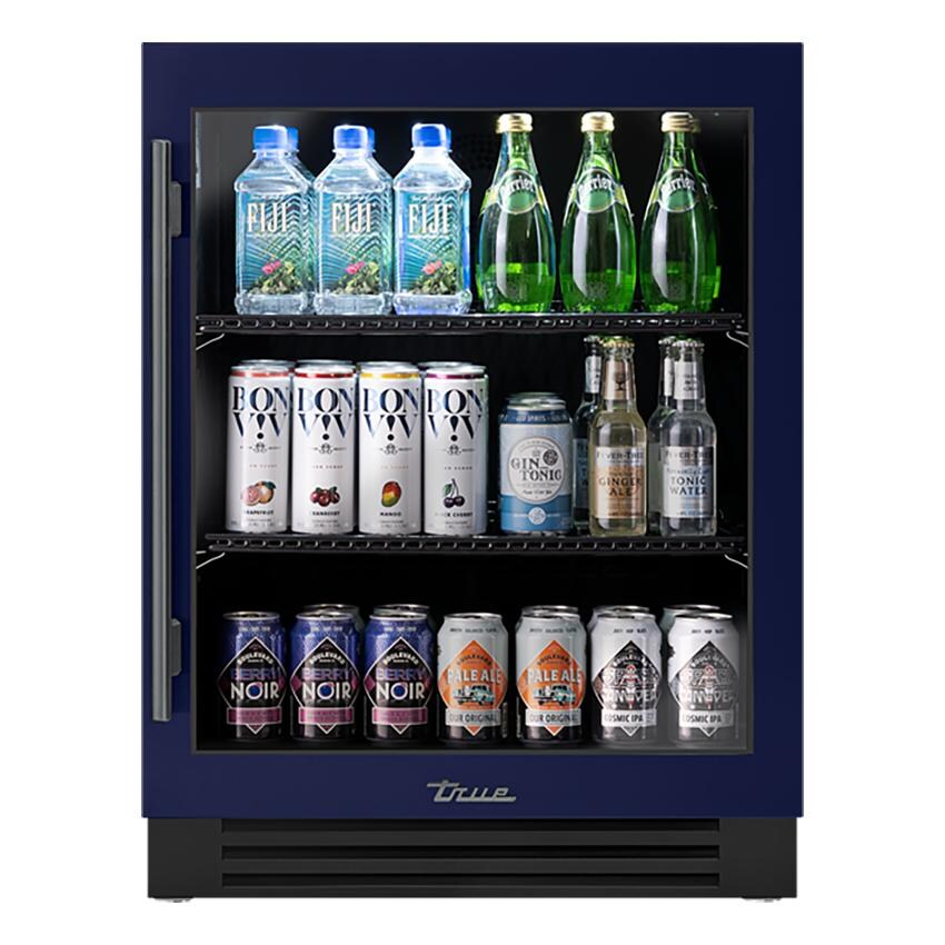True TURADA-24-RG-A~078-H05 ADA Height 24 Inch 5 Cu. Ft. Right Hinge Glass Door Outdoor Refrigerator in Cobalt w/ Pewter Handles - White Background thumbnail