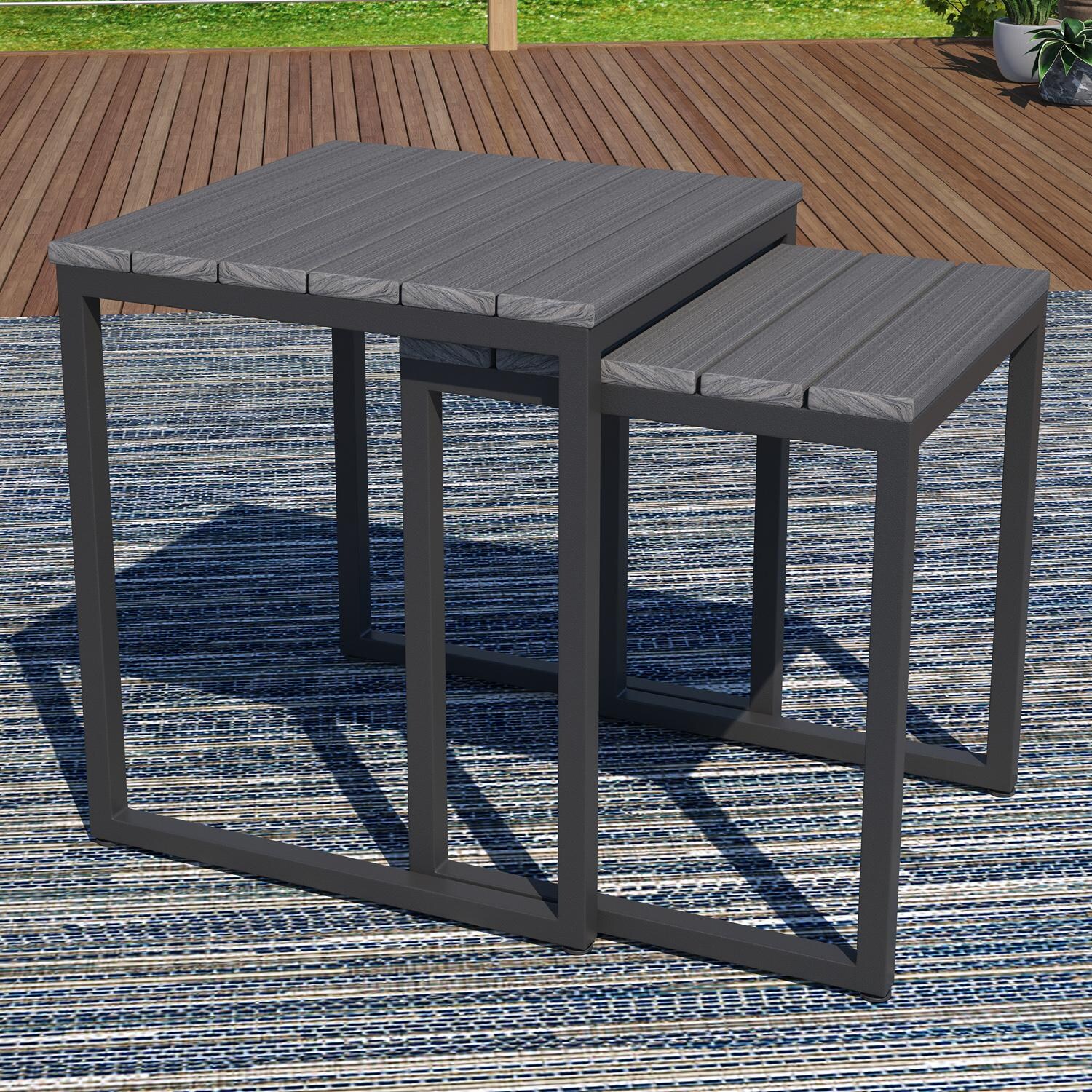 Lakeview NC6400TANGSLAT-11PC-EA Oasis Bay 11 Pc Aluminum Seating Set w/ Slat Side Panels in Gray/Echo Ash - Nesting Side Tables - Lifestyle thumbnail