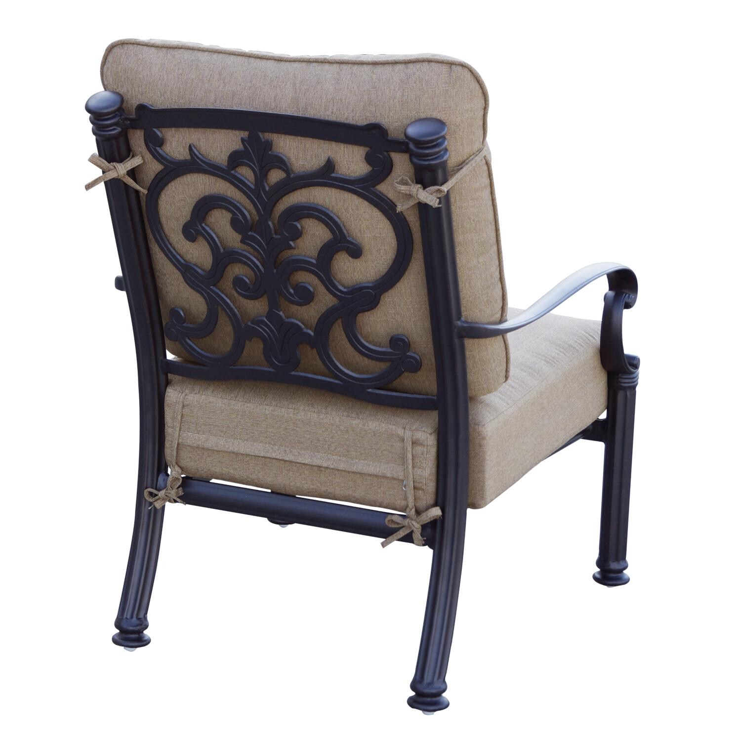 Darlee 201018-5PC-60QB Santa Barbara 5 Piece Cast Aluminum Patio Fire Pit Conversation Set W/ Sesame Cushions - Club Chair Back thumbnail