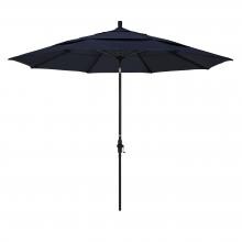 California Umbrella 11 Ft. Octagonal Aluminum Collar Tilt Patio Umbrella W/ Crank Lift & Fiberglass Ribs - Matted Black Frame / Sunbrella Canvas Navy Canopy