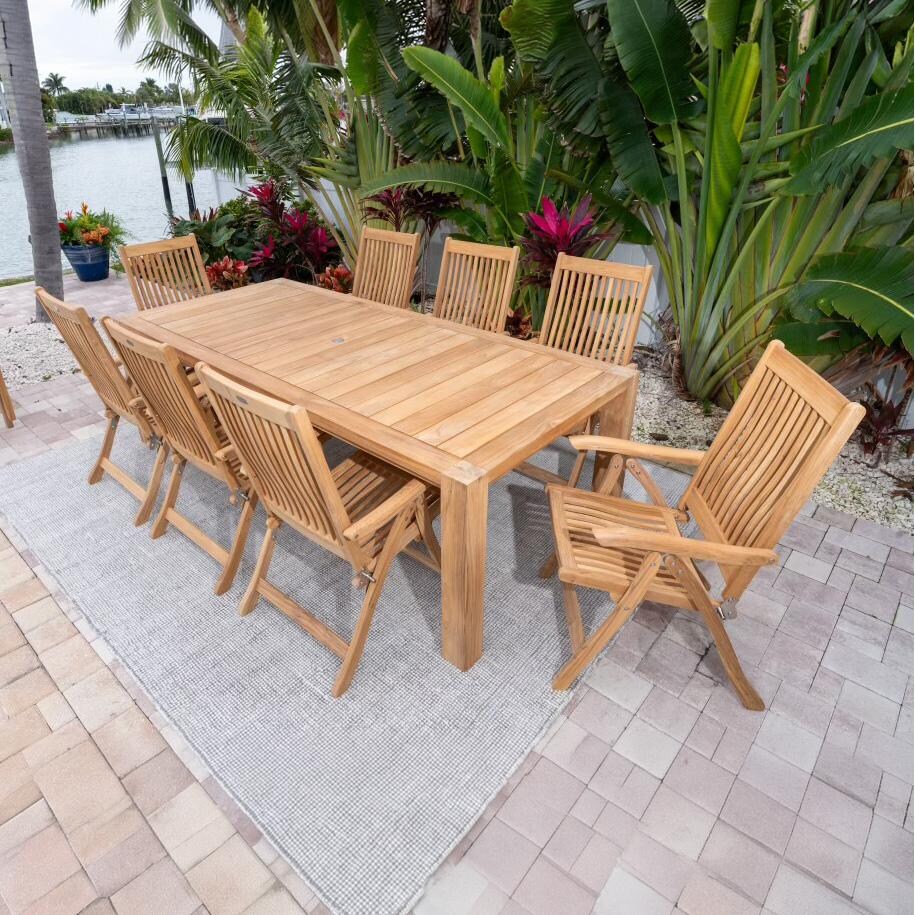 Royal Teak Collection Estate 9 Pc Teak Dining Set w/ 94 Inch Rectangular Table in - Set - Lifestyle thumbnail