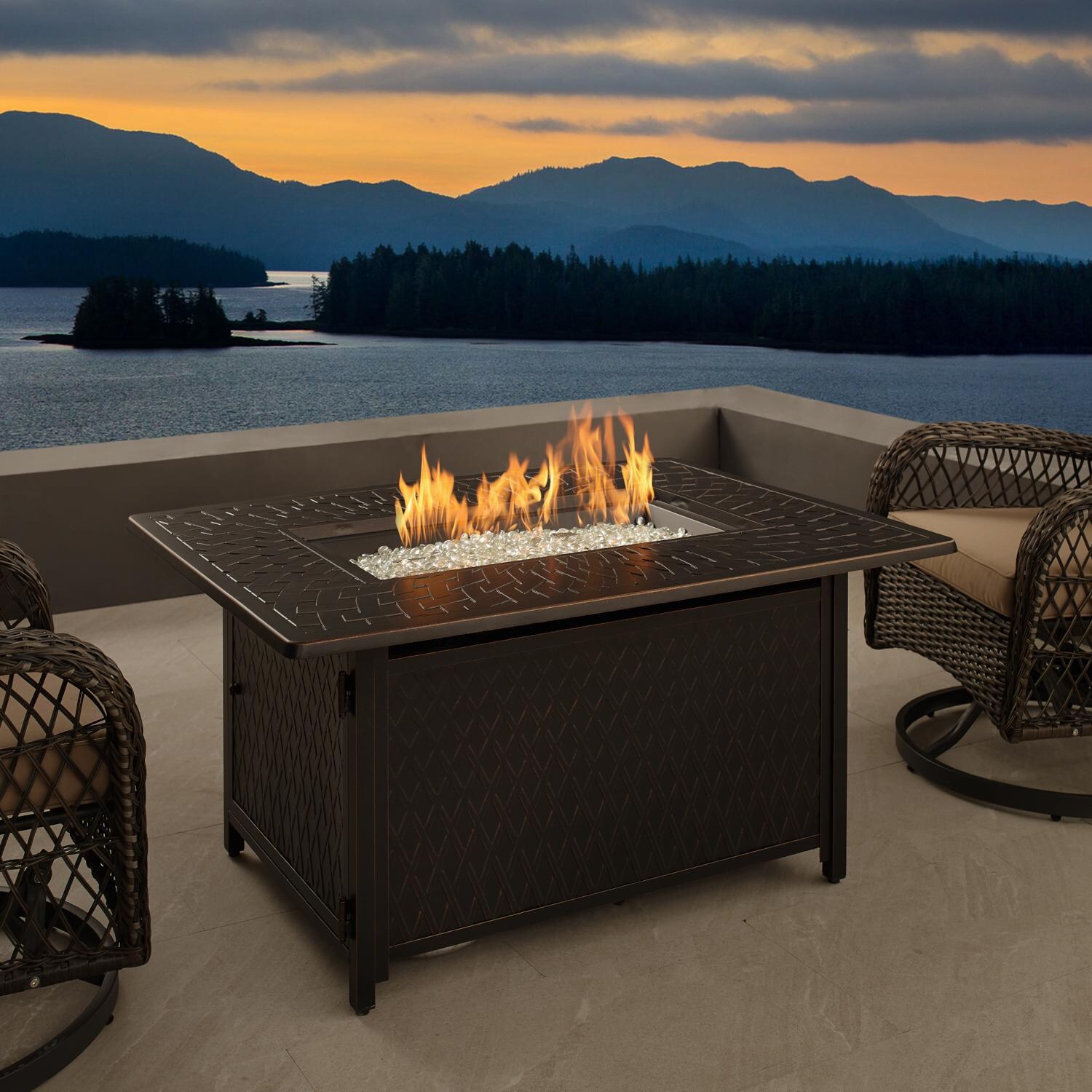 Palm Way 48 Inch Rectangular Aluminum Natural Gas Fire Pit Table in Antique Bronze By Ultimate Patio