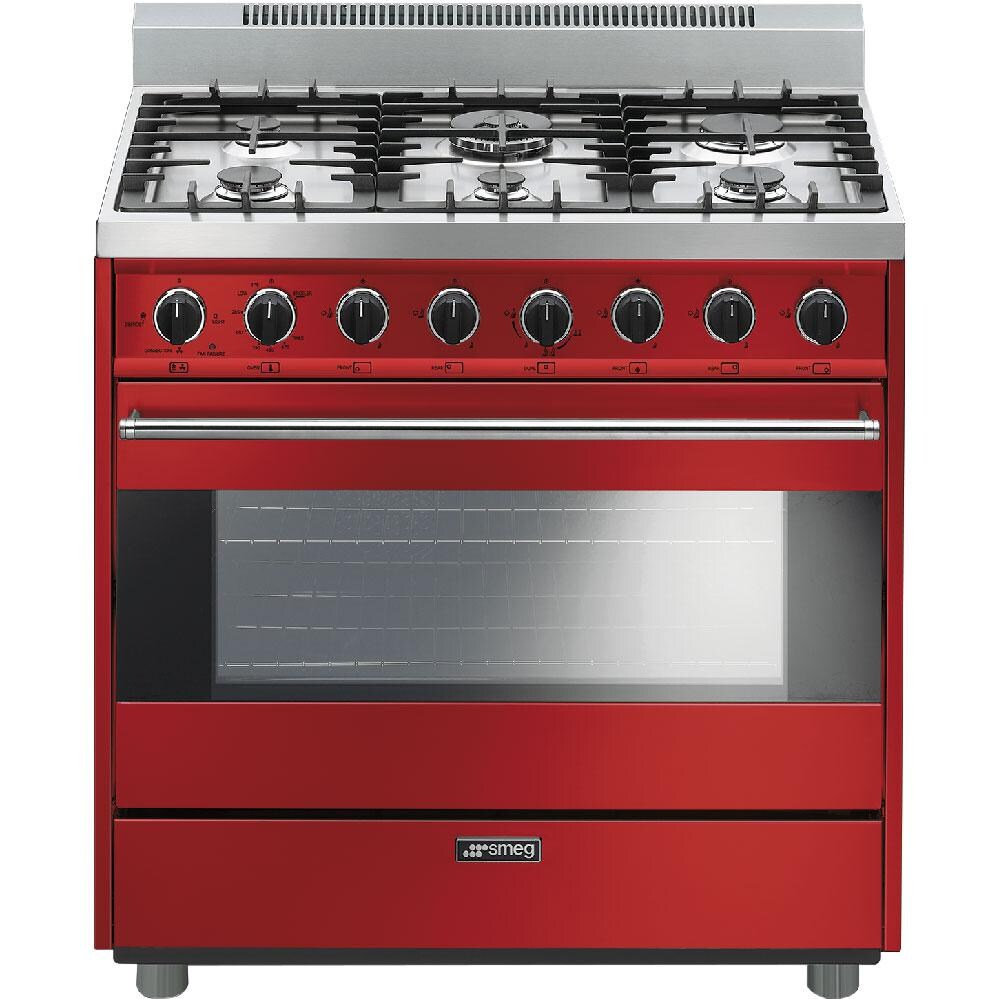 Smeg Classic 36Inch 6Burner Natural Gas Range Red C36GGRU BBQGuys