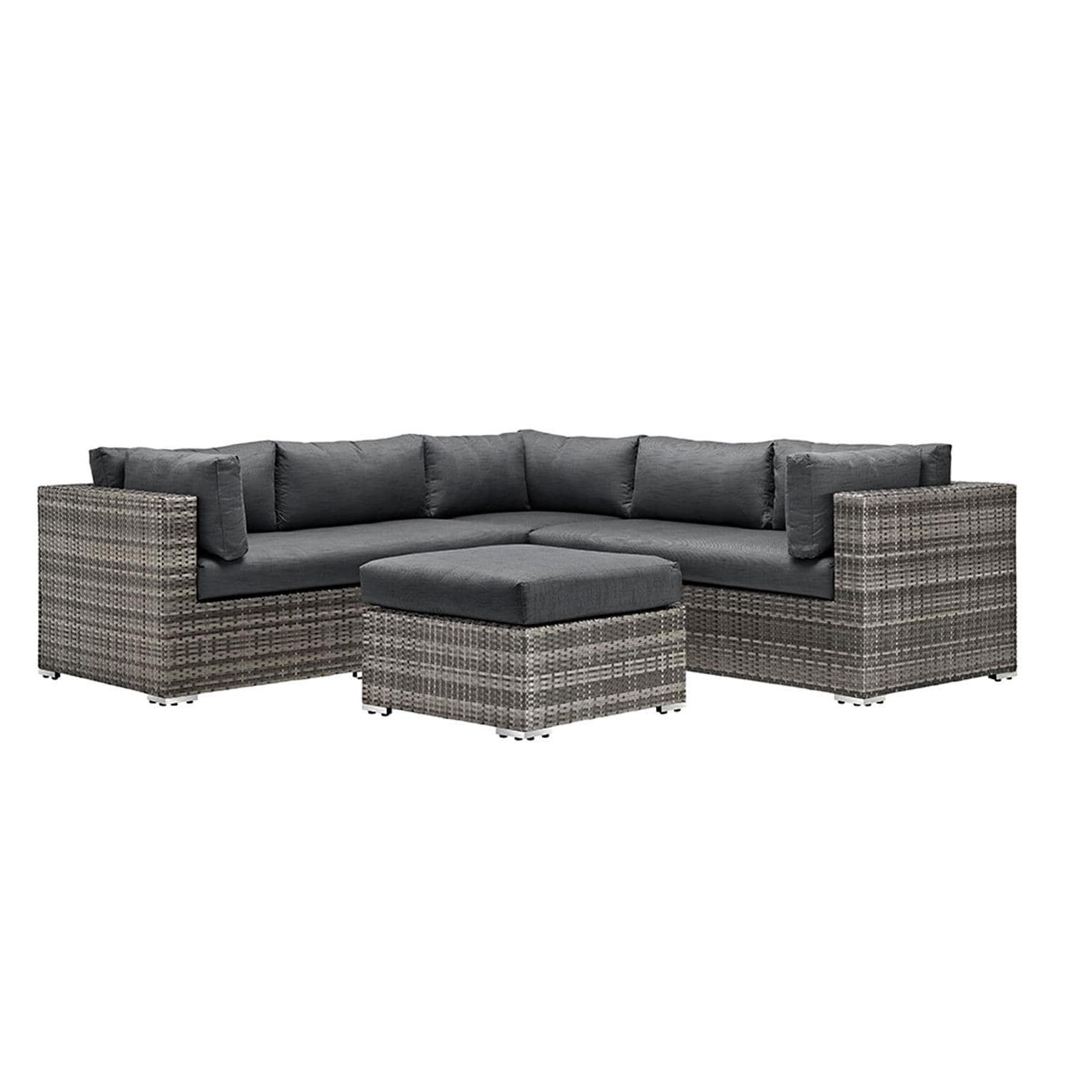 Ultimate Patio Cashmere View 4 Piece Wicker Patio Sectional Set W/ Gray Cushions - Front View thumbnail