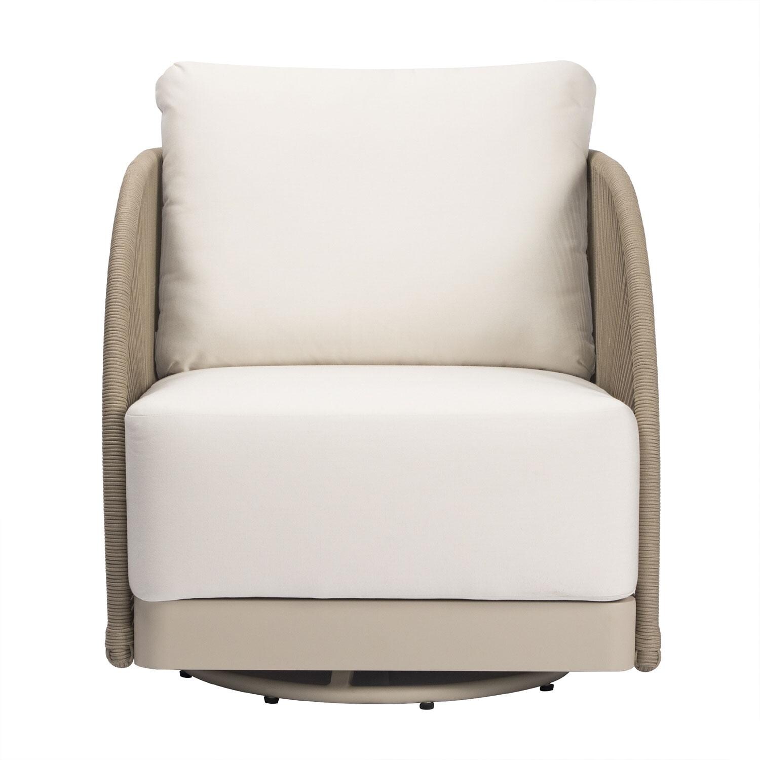 Elementi OS-2502W Malibu Outdoor Aluminum Swivel Club Chair w/ Sunbrella Cushions - Front View - White Background thumbnail
