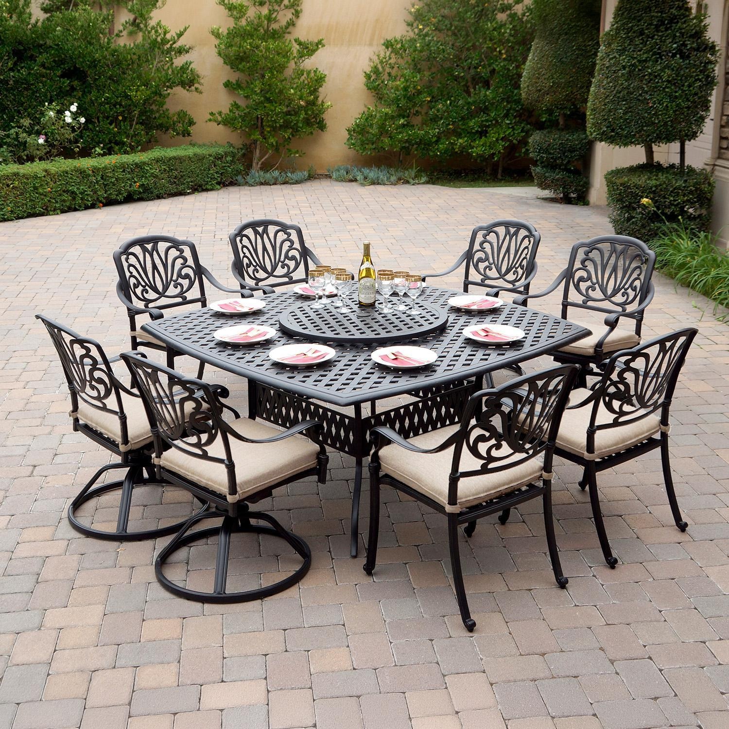 Darlee Elisabeth 10 Pc Cast Aluminum Dining Set w/ 64 Inch Series 30 Table & 4 Swivel Rockers in Antique Bronze/Beige Canvas by - B/DL707-10PCR-30W