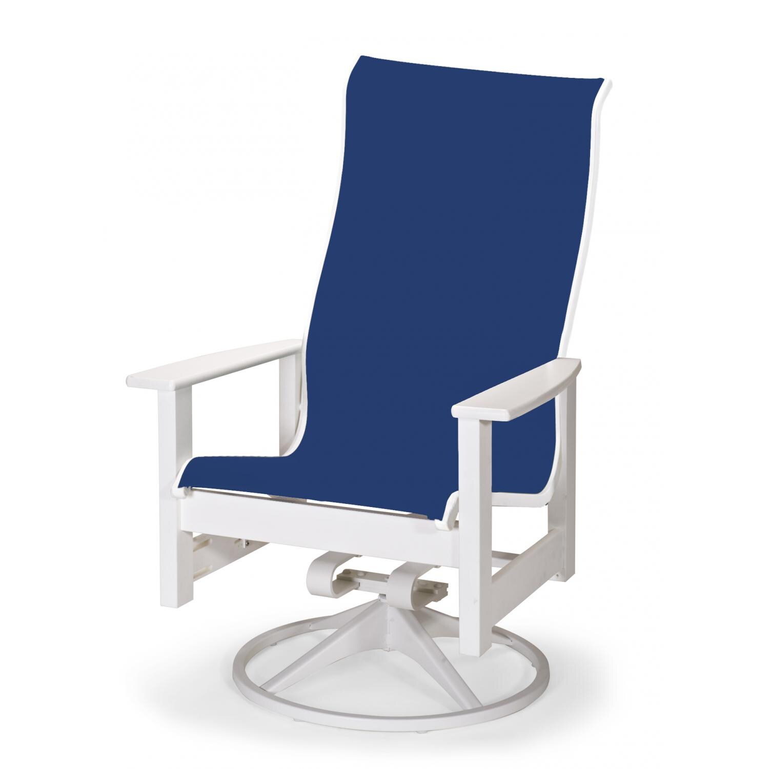 Leeward Supreme MGP Patio Swivel Rocker Dining Arm Chair By Telescope Casual - Textured Snow/Cobalt
