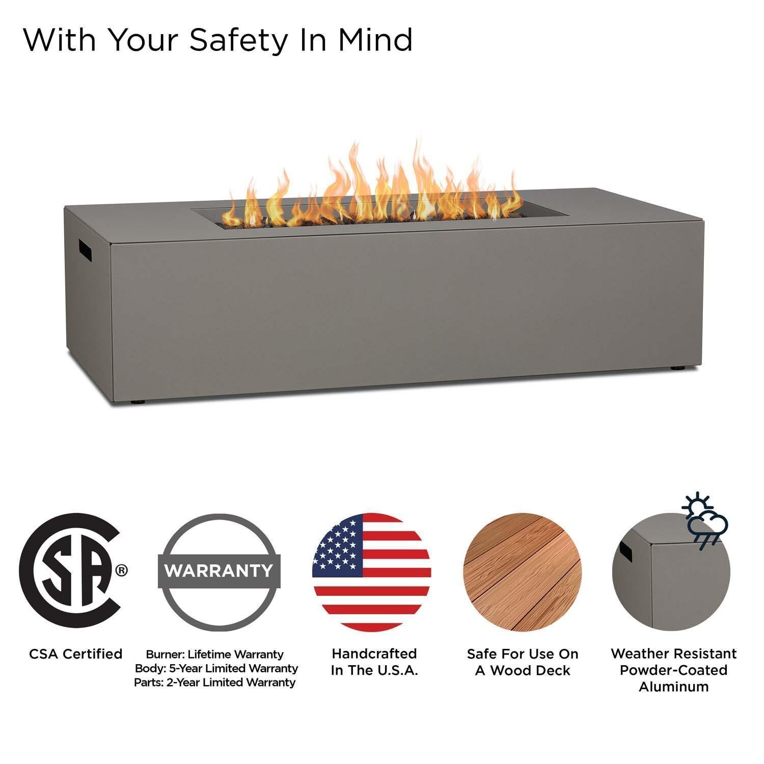 Covewood 58 Inch Rectangular Aluminum Propane Fire Pit Table w/ Hidden Propane Tank in Cloud Gray by BBQGuys Signature - Safety - Detail thumbnail