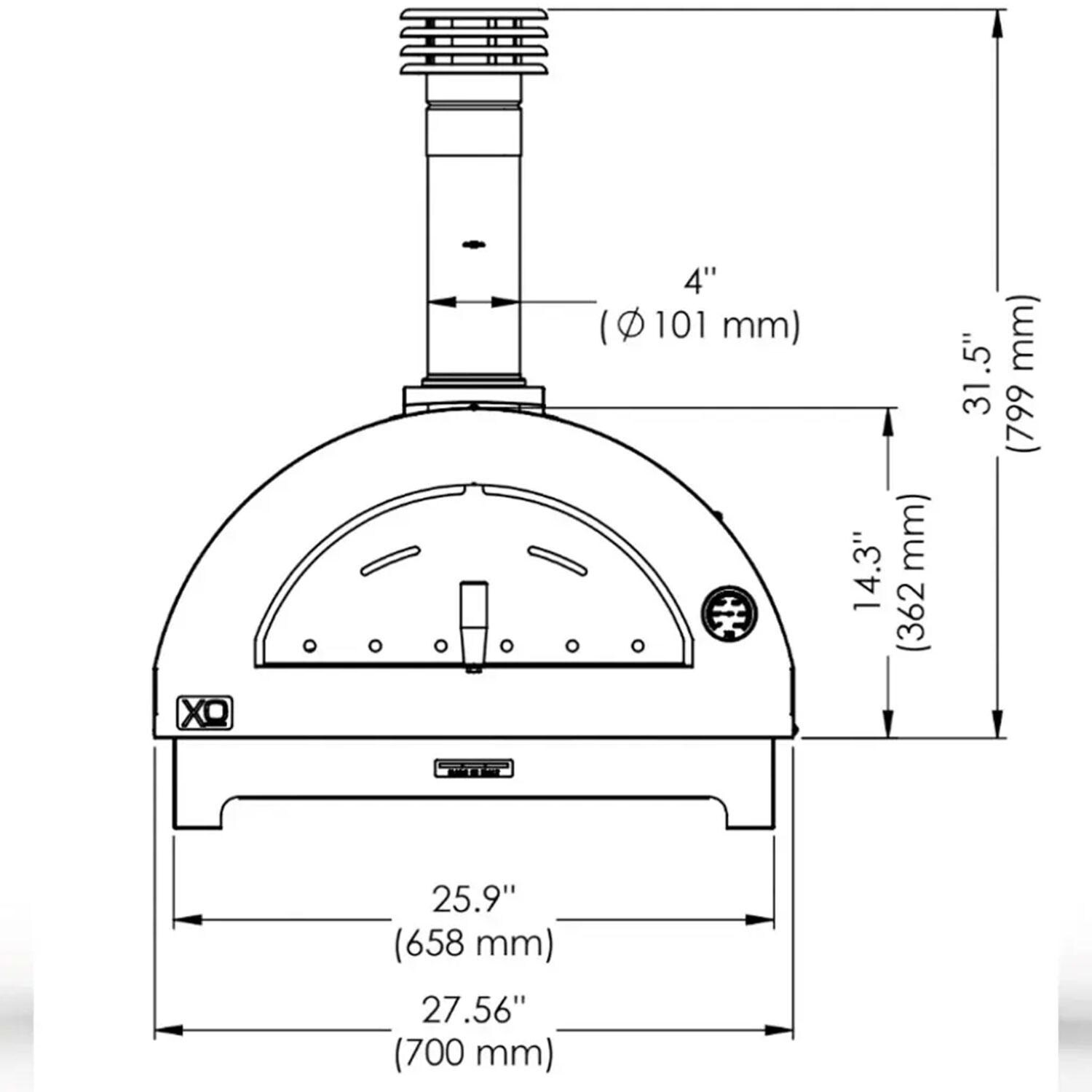XO Appliance XOPIZZA1CA PIZZA1 Countertop Wood-Fired Pizza Oven in Carbona - Front View - Dimensional thumbnail