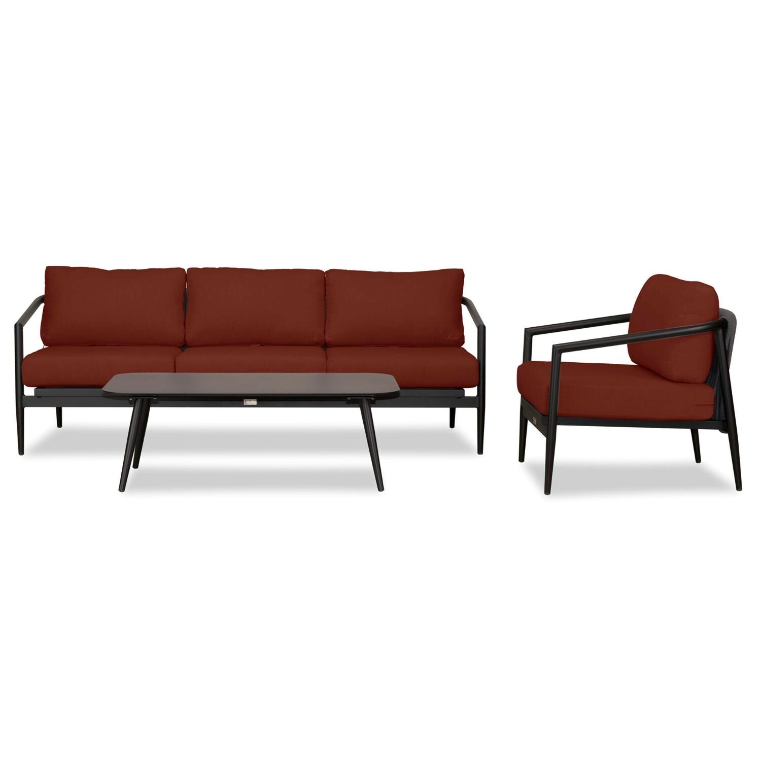 Lakeview Midnight Cove 3 Pc Aluminum Sofa Seating Set in Black/Carbon/Canvas Henna - Front - White Background thumbnail