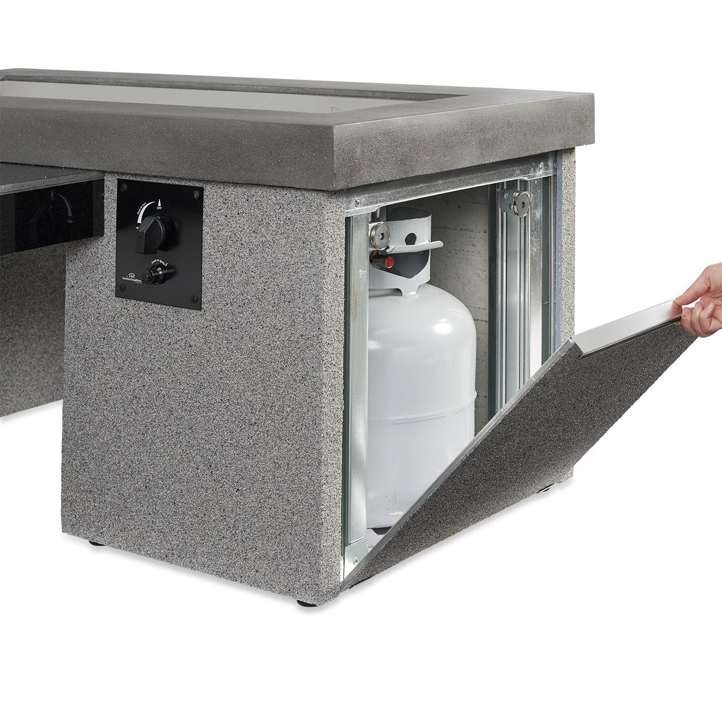 The Outdoor GreatRoom Company Uptown Linear Gas Fire Pit Table - Black - Access door provides convenient storage for propane tanks thumbnail