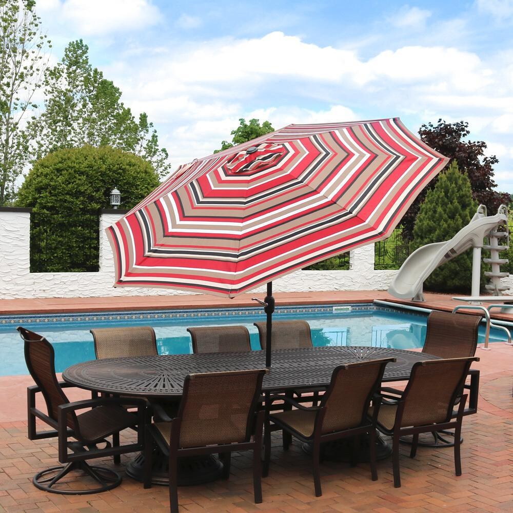 Ultimate Patio 9 Ft. Octagonal Patio Umbrella W/ Crank & Tilt - Awning Stripe - Lifestyle View thumbnail