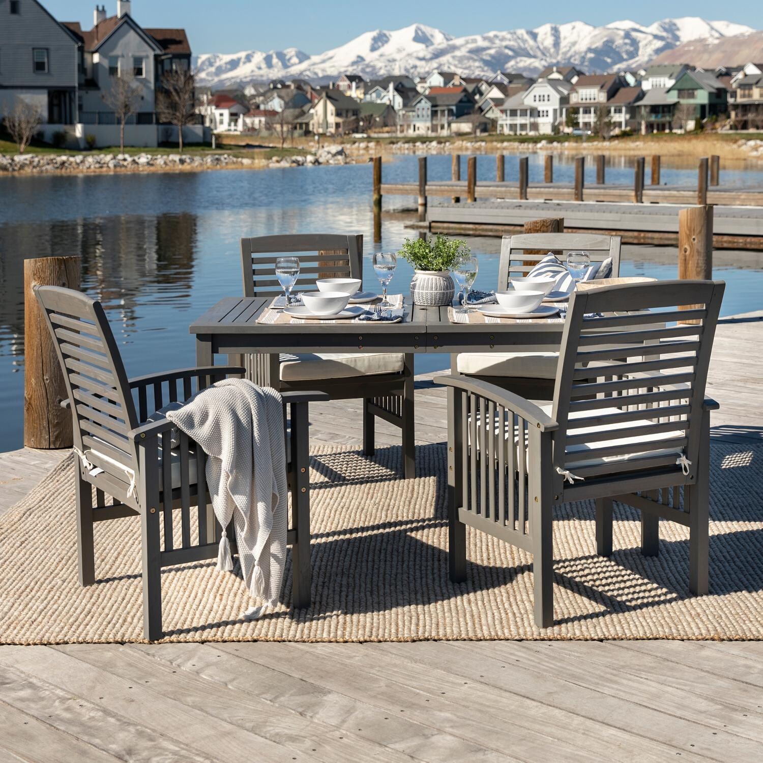 Ultimate Patio Horizon Way 5 Piece Acacia Patio Dining Set W/ 60 X 32 Inch - Rectangular - Table - Gray Wash thumbnail