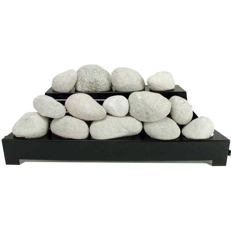 Rasmussen 30-Inch White ALTERNA FireStone Set With Vent Free Natural Gas Black Chassis Burner - Variable Flame Remote