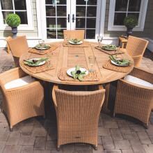 Helena 7 Piece Wicker Patio Dining Set W/ 72 Inch Round Drop Leaf Table By Royal Teak Collection - Honey Wicker image