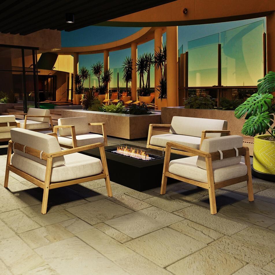 Wharf 65 Inch Rectangular Concrete Natural Gas Fire Pit in Black by EcoSmart Fire