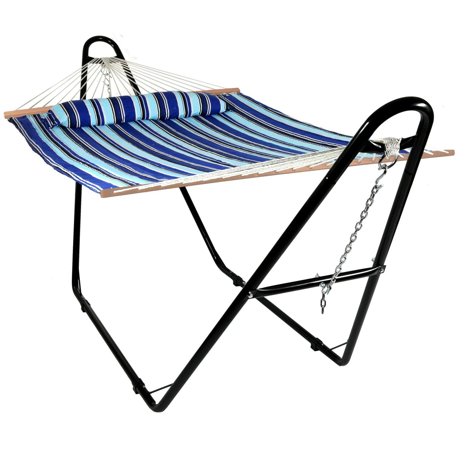 Sunnydaze Decor Quilted Double Hammock w/ Universal Stand - Catalina Beach - QFH-CB-MHS-COMBO image