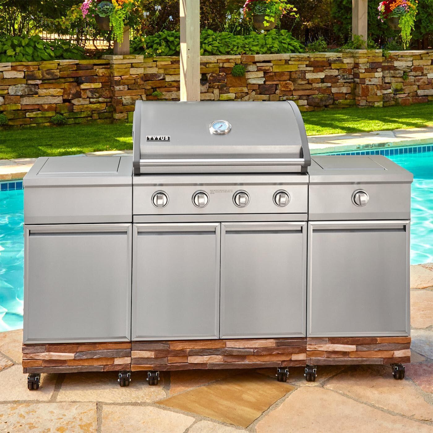 TYTUS TI404MGGLP Ash Stacked Stone 4-Burner Natural Gas Grill Island With Sear Burner & Ice Bucket (Ships as Propane with Conversion Fittings) - Lifestyle