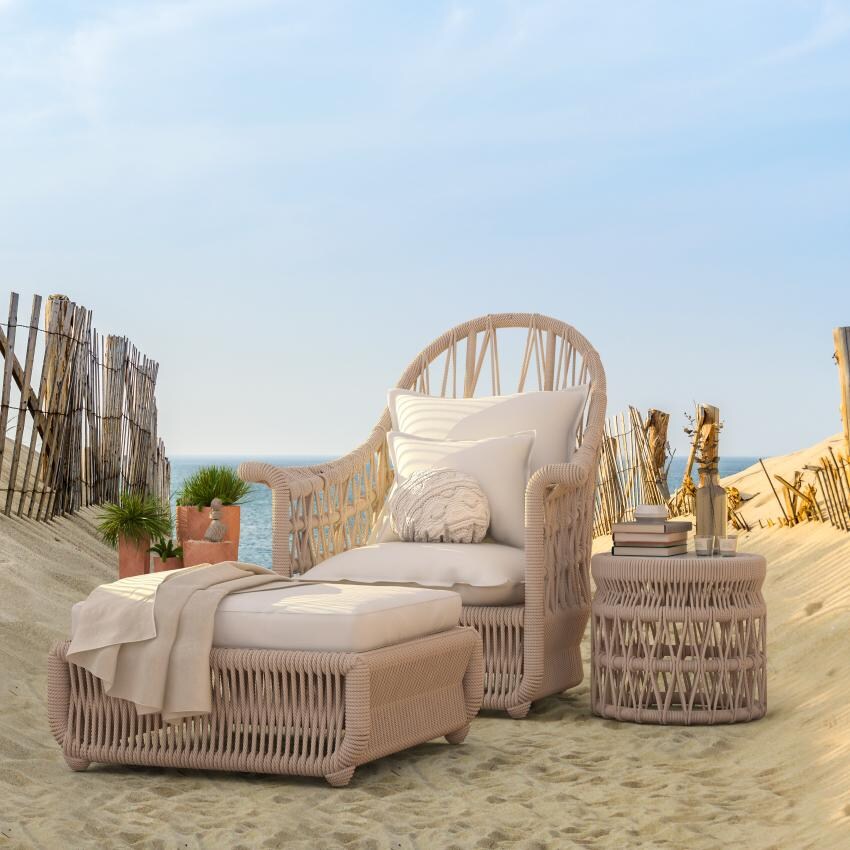 Dana Woven Rope Ottoman w/ Self Welt in Natural/Canvas Granite by Sunset West - Shown in Canvas Skyline - Lifestyle thumbnail