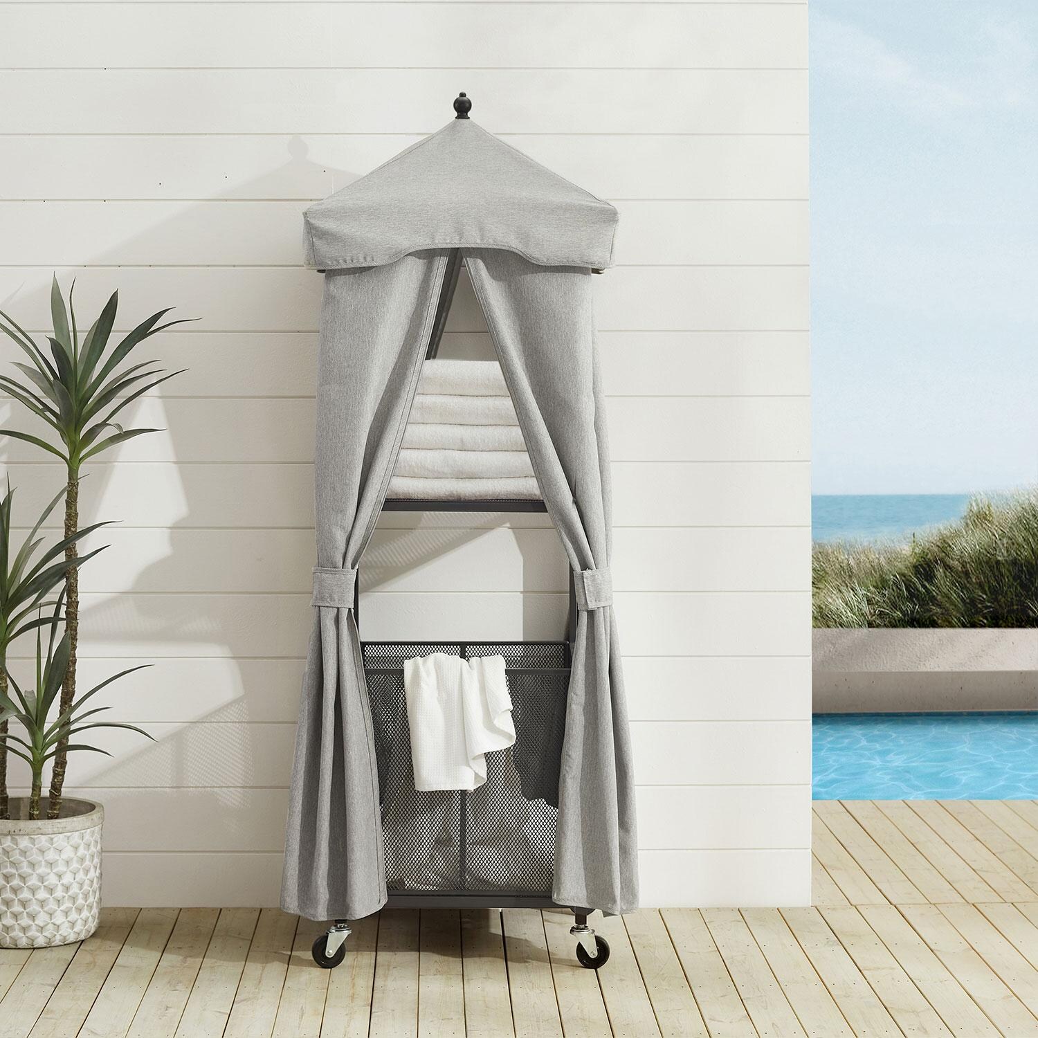 Timeless Bay Outdoor Storage Towel Valet By Ultimate Patio - Front View - Lifestyle thumbnail