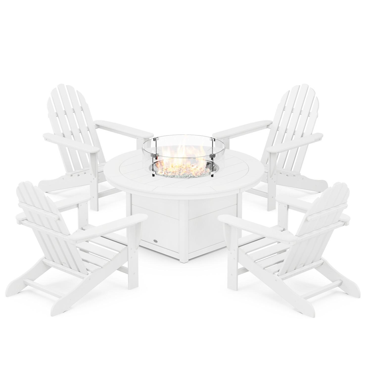 POLYWOOD PWS706-1-WH Classic Adirondack 5-Piece Conversation Set W/ Fire Pit Table thumbnail