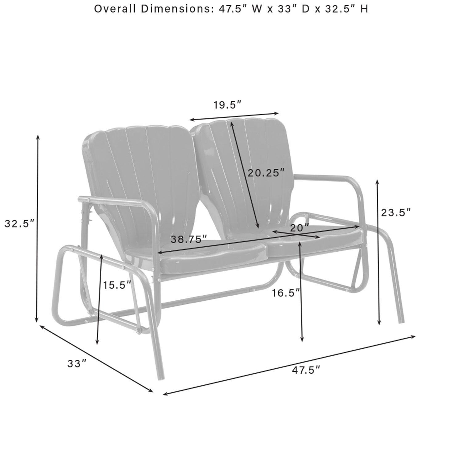 Ultimate Patio UP-32255RE 4Pc Retro Outdoor Loveseat Glider Patio Set in Red Gloss - Loveseat Dimensions - Diagram thumbnail